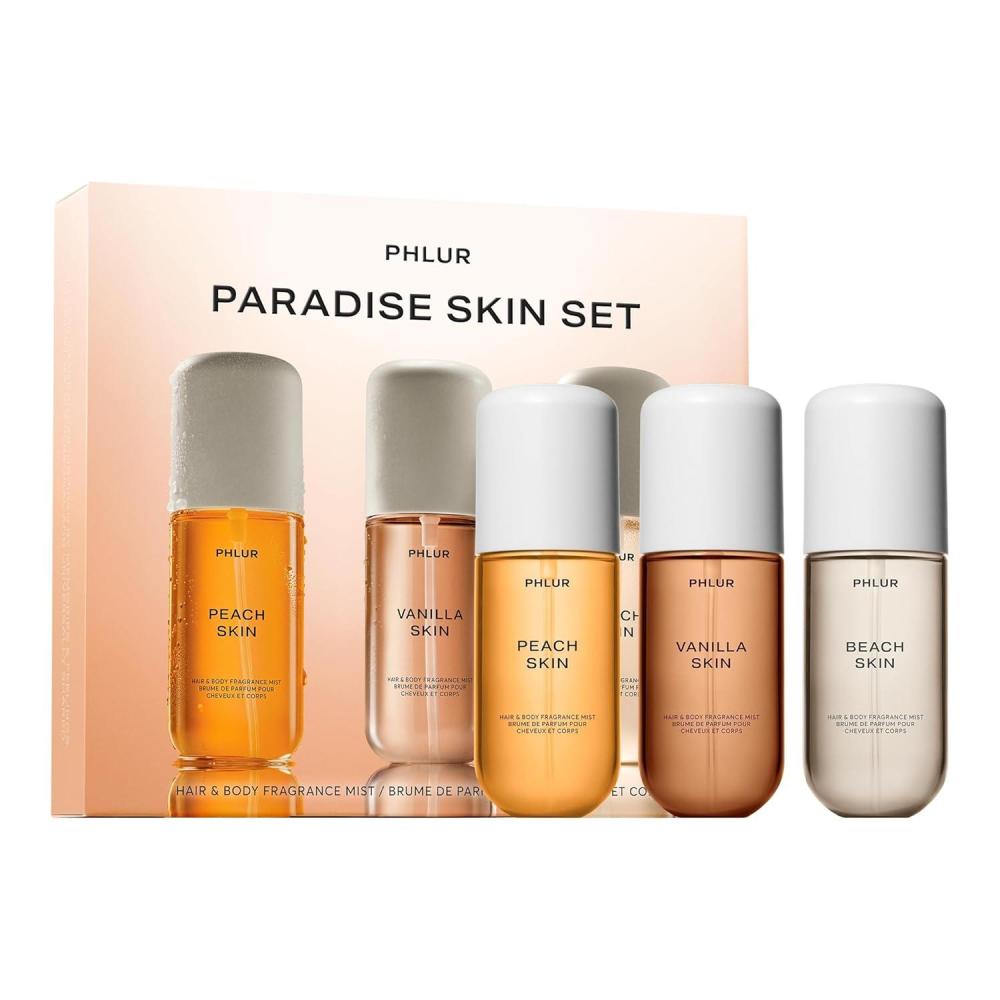 imagePHLUR Paradise Skin Set 75 Value  Travel Size Body Mist Gift Set  Peach Skin Vanilla Skin ampamp Beach Skin  Travel Size Hair and Body Fragrance Mist Trio 3 x 3 fl ozParadise Skin Set