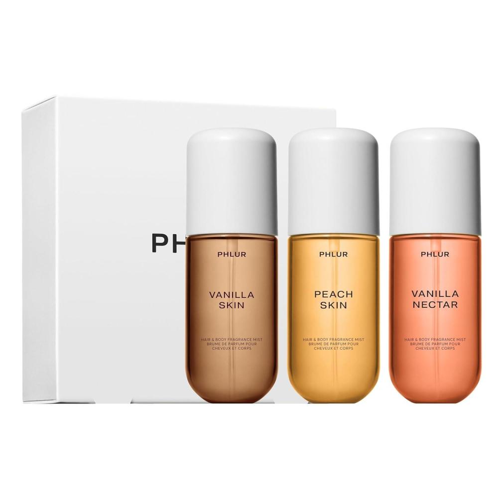 imagePHLUR Paradise Skin Set 75 Value  Travel Size Body Mist Gift Set  Peach Skin Vanilla Skin ampamp Beach Skin  Travel Size Hair and Body Fragrance Mist Trio 3 x 3 fl ozVanilla Peach Trio
