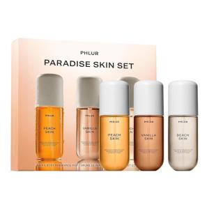 PHLUR Paradise Skin Set ($75 Value) – Travel Size Body Mist Gift Set – Peach Skin, Vanilla Skin, & Beach Skin – Travel Size Hair and Body Fragrance Mist Trio (3 x 3 fl oz)(Paradise Skin Set)