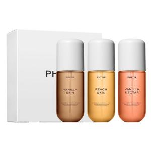 PHLUR Paradise Skin Set ($75 Value) – Travel Size Body Mist Gift Set – Peach Skin, Vanilla Skin, & Beach Skin – Travel Size Hair and Body Fragrance Mist Trio (3 x 3 fl oz)(Vanilla Peach Trio)