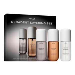 PHLUR Paradise Skin Set ($75 Value) – Travel Size Body Mist Gift Set – Peach Skin, Vanilla Skin, & Beach Skin – Travel Size Hair and Body Fragrance Mist Trio (3 x 3 fl oz)(Decadent Layering Set)